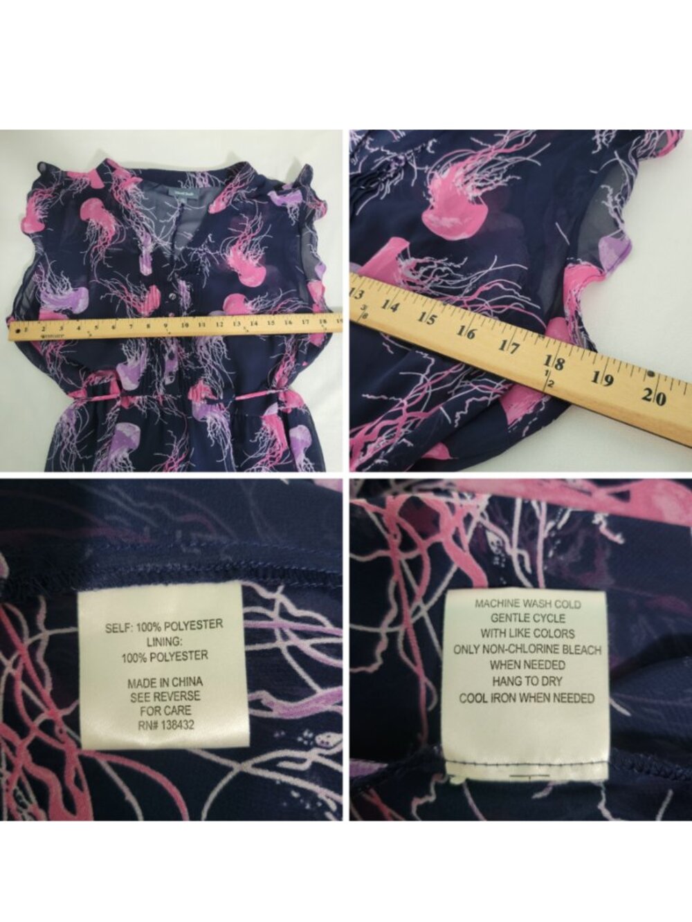 ModCloth 50s 60s Retro Whimsical Navy Jellyfish Ocean Sea Print Chiffon Dress XL - Picture 13 of 14